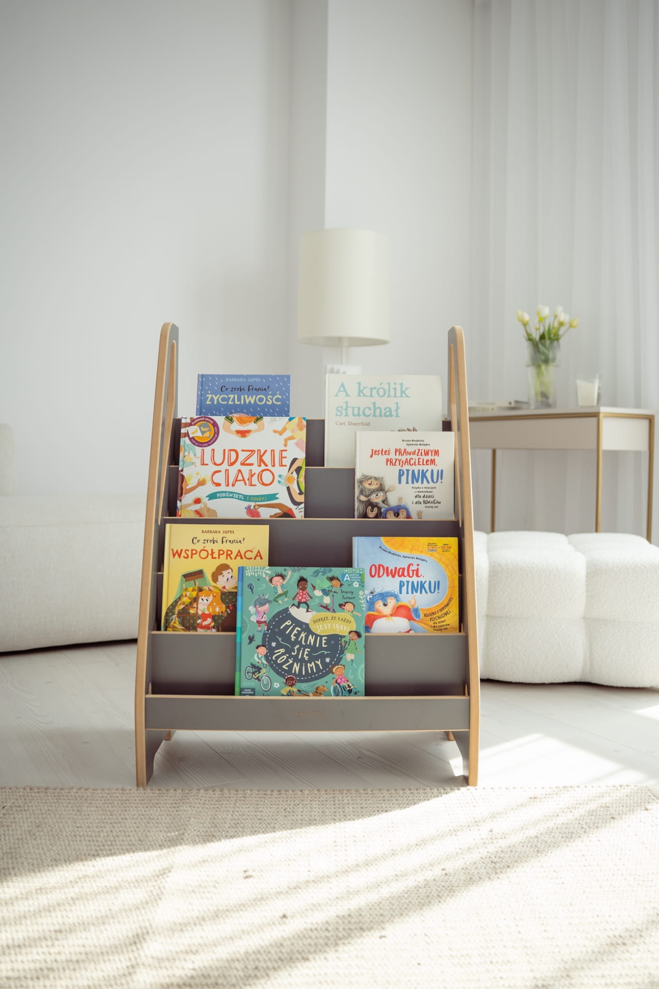 MINI Montessori Bibliothek - Kinder Bücherregal - grau