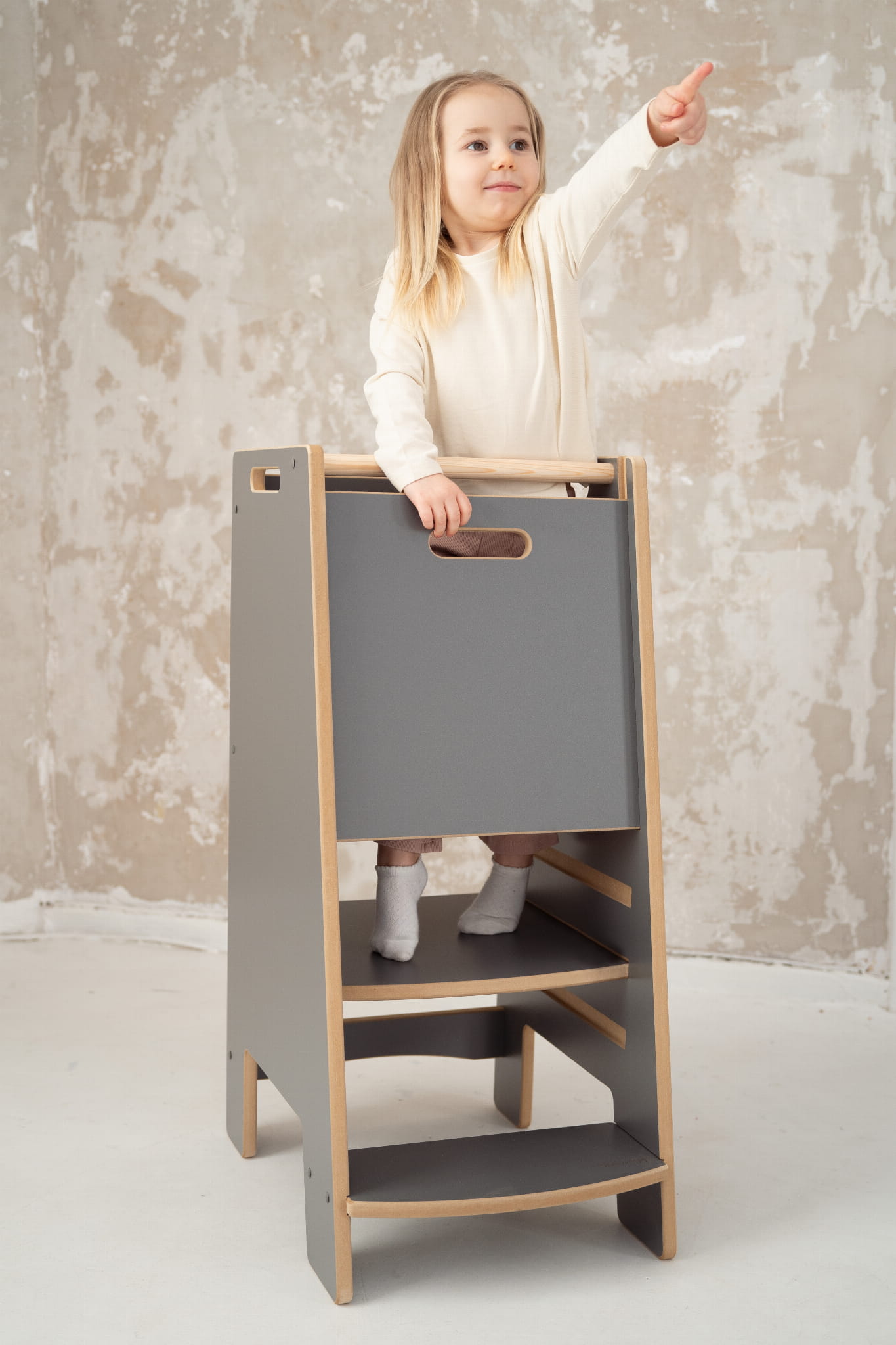 NOWAY - Montessori Lernturm Kitchen Helper Kinderplattform Küchenturm - grau
